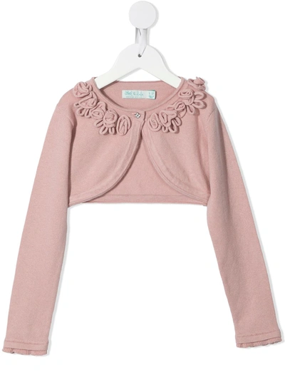 Abel & Lula Kids' Floral Appliqué Cropped Jacket In Pink