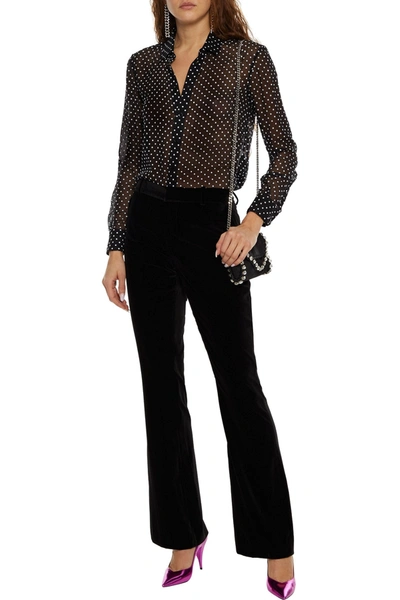 Saint Laurent Polka-dot Flocked Silk-blend Chiffon Shirt In Black