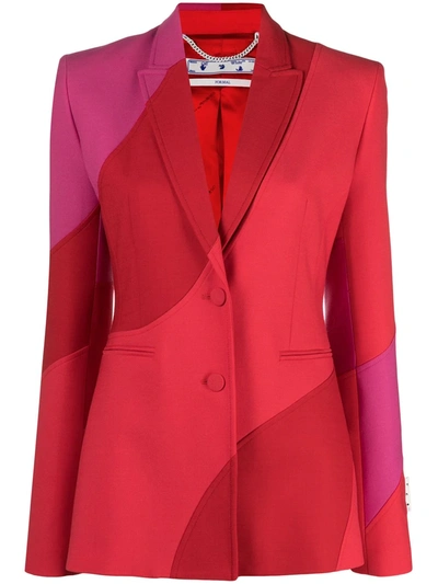 Off-white Red And Pink Virgin Wool Blend Blazer In Multicolore