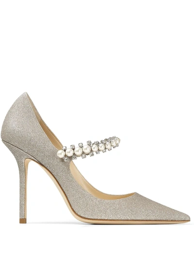 Jimmy Choo Baily 100mm Pearl-embellished Pumps In Platinum Ice