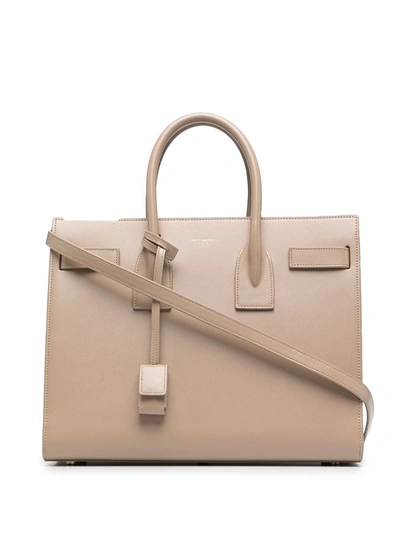 Saint Laurent Taupe Croc Nano Sac De Jour Tote In Beige