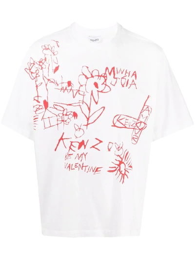Kenzo Drawing-print Short-sleeve T-shirt In White