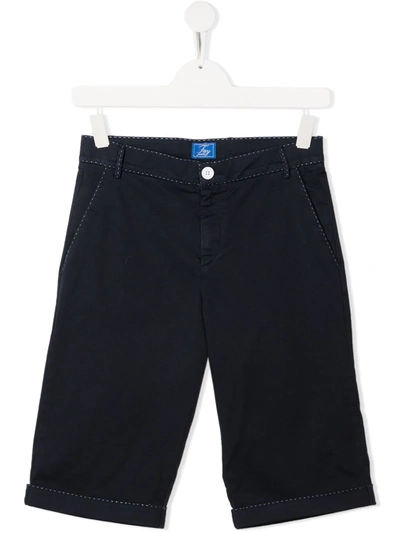 Fay Kids' Contrast-stitching Cotton Shorts In Blu