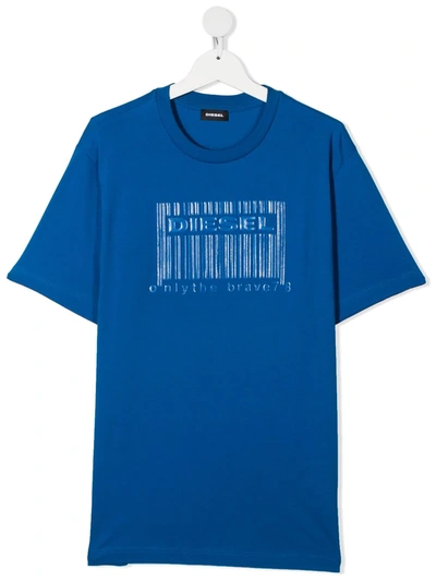 Diesel Teen Barcode-logo Cotton T-shirt In Blue