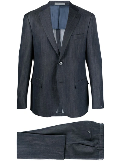 Corneliani Two-piece Linen-blend Suit In Blue