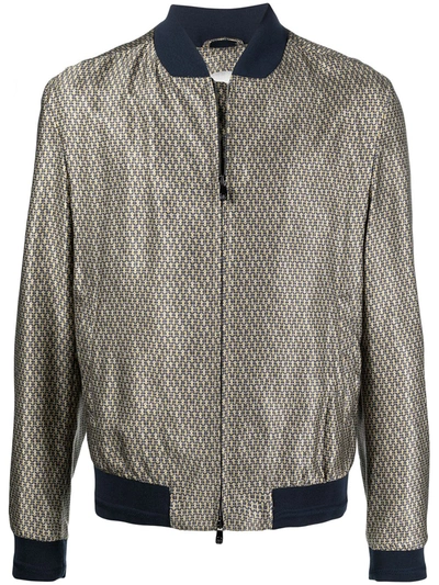 Corneliani Micro-print Bomber Jacket In Blue