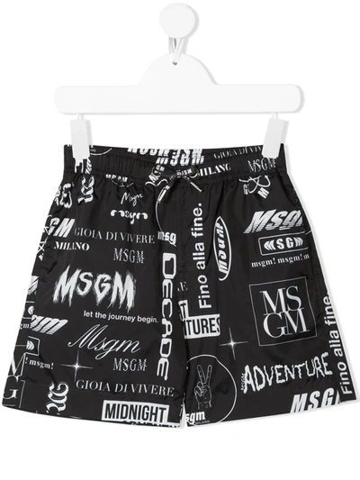 Msgm Kids' Graphic-print Swim Trunks In Black