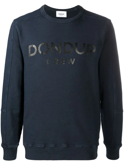 Dondup Crew Logo Print Cotton Sweatshirt In Blue
