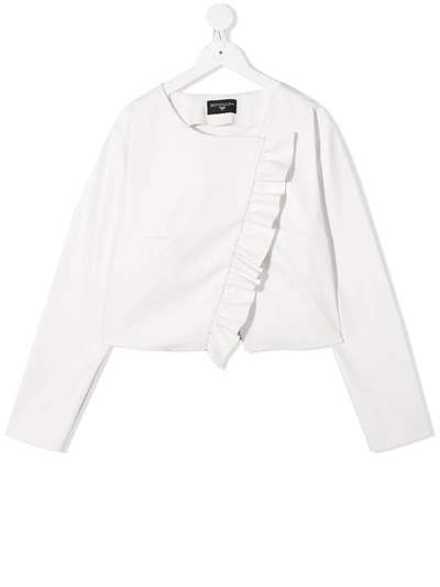 Monnalisa Kids' Ruffle-trimmed Jacket In Bianco
