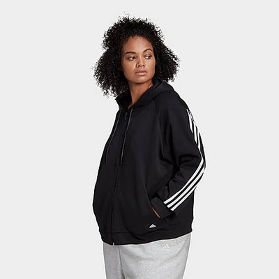 Adidas Originals Adidas Women's Sportswear Wrapped 3-stripes Full-zip Hoodie (plus Size) In Black/white