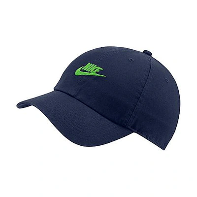 Nike Sportswear Heritage86 Futura Washed Adjustable Back Hat In Midnight Navy/mean Green