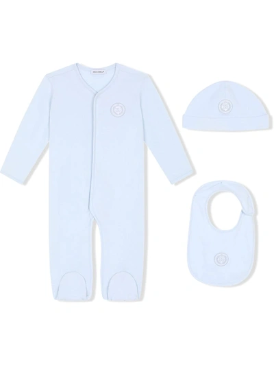 Dolce & Gabbana Babies' Kids Crest Logo All-in-one, Hat And Bib Set (0-24 Months) In Blue