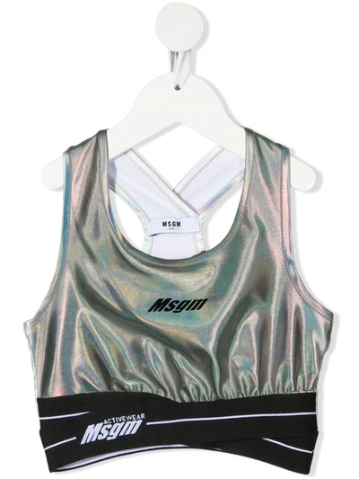 Msgm Teen Metallic-tone Logo-print Waistcoat In Var. Unica