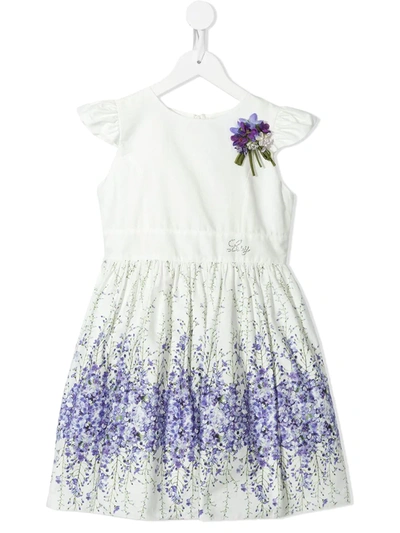 Lesy Kids' Floral-print Logo-detail Dress In White