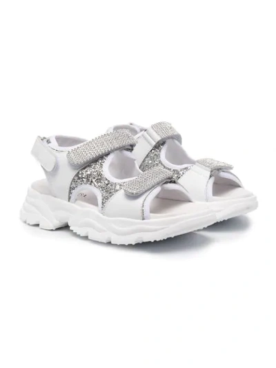 Monnalisa Kids' Panelled Glitter-detailed Sandals In White