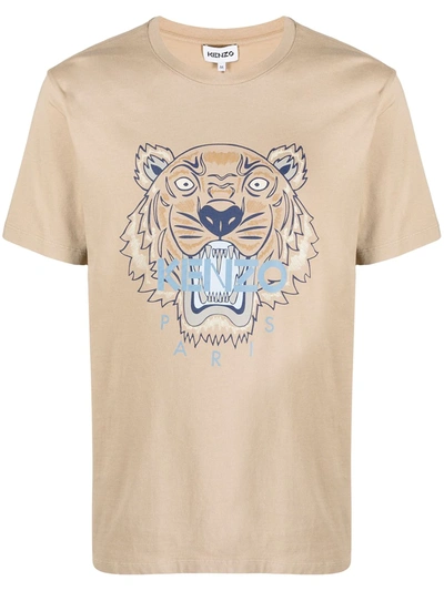 Kenzo Tiger Print T-shirt In Brown