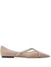 Jimmy Choo Genevi Crystal-embellished Suede Point-toe Flats In Pink