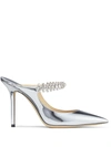 Jimmy Choo Bing Metallic Crystal-strap Pumps In Silver