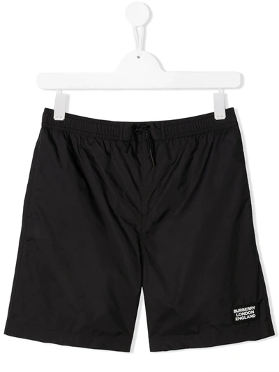 Burberry Logo Patch Swim Shorts In Black