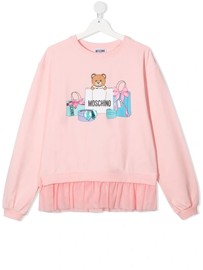 Moschino Teen Layered Logo-print Sweatshirt In Pink