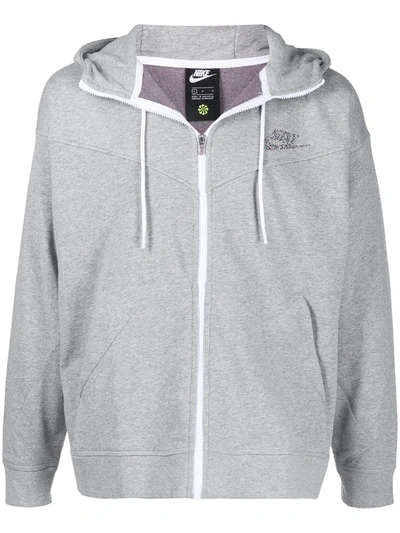 Nike Logo-print Zipped Hoodie In Grey