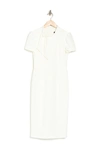 Maggy London Tie Neck Short Sleeve Crepe Sheath Dress In Ivory