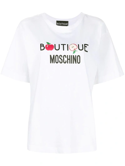 Boutique Moschino 苹果logo印花t恤 In White