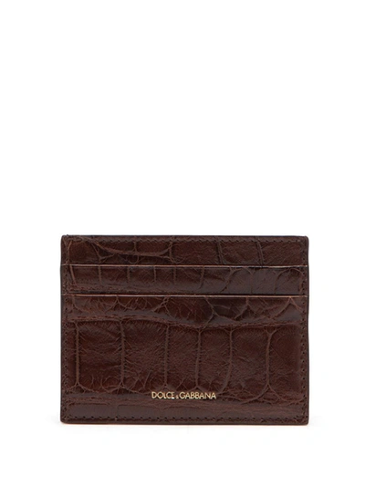 Dolce & Gabbana Alligator Leather Cardholder In Brown