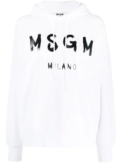 Msgm Logo-print Long-sleeve Hoodie In White