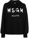 Msgm Logo Print Drawstring Hoodie In Black