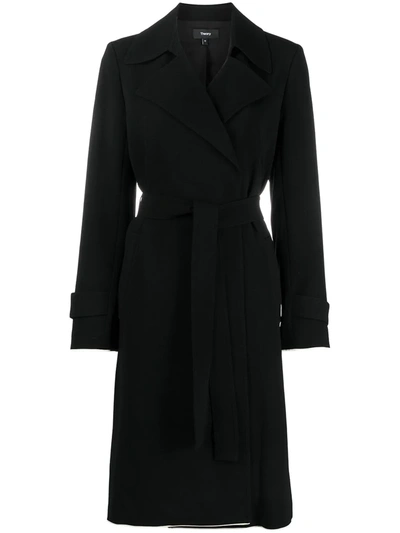 Theory Contarsting Trim Belted Coat In Black