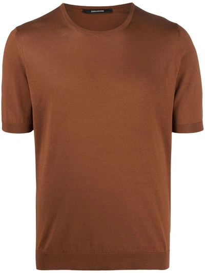 Tagliatore Knitted Silk T-shirt In Brown