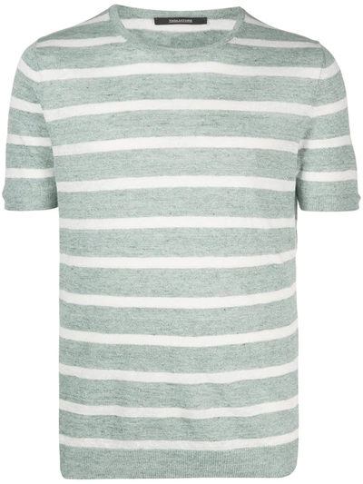 Tagliatore Striped Linen T-shirt In Green
