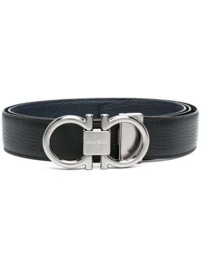 Ferragamo Pebbled Calf Leather Gancini Belt In Negro