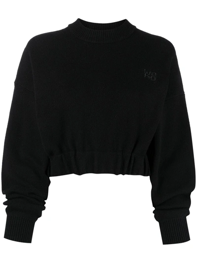 Alexander Wang Cropped Elasticated-hem Sweatshirt In Black