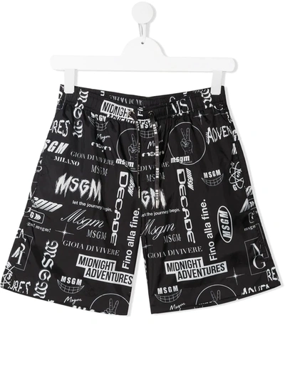 Msgm Teen Logo-print Swim Shorts In Black