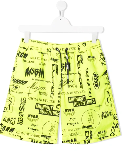 Msgm Teen Logo-print Swim Shorts In Yellow