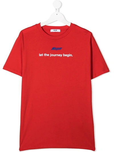 Msgm Kids' Slogan-print Crew-neck T-shirt In Red