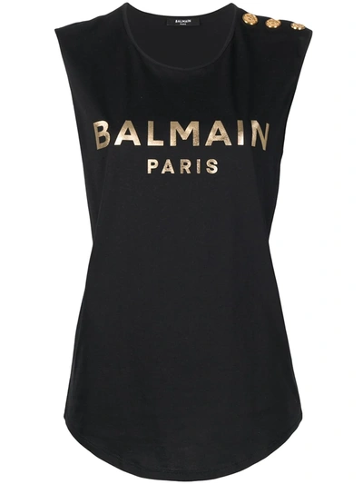 Balmain Logo-print Sleeveless T-shirt In Schwarz