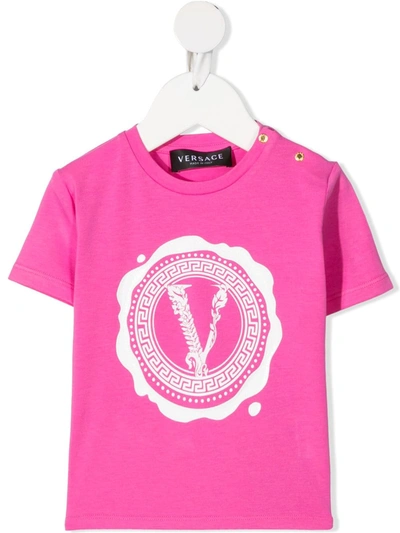 Young Versace Babies' Logo-print T-shirt In 粉色