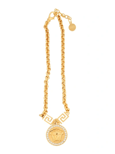 Versace Icon Medusa Crystal Necklace In Gold Multi