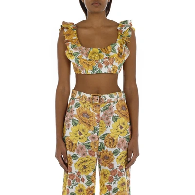 Zimmermann Poppy Crop Flare Trouser In Sfl Sunshine Floral