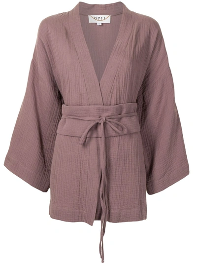 0711 Short Tied-waist Kimono Blouse In Red