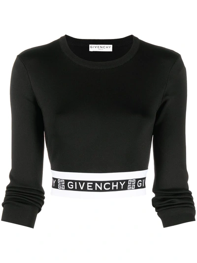 Givenchy Cropped Jacquard-trimmed Jersey Top In Black