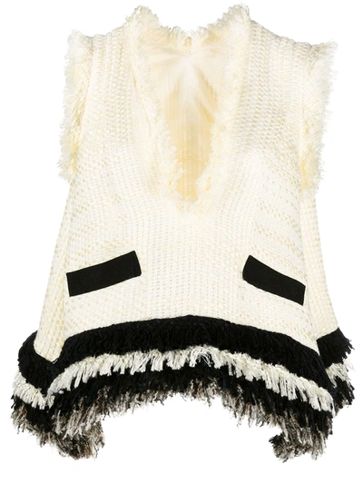 Sacai Relaxed Chunky Knit Waistcoat In White