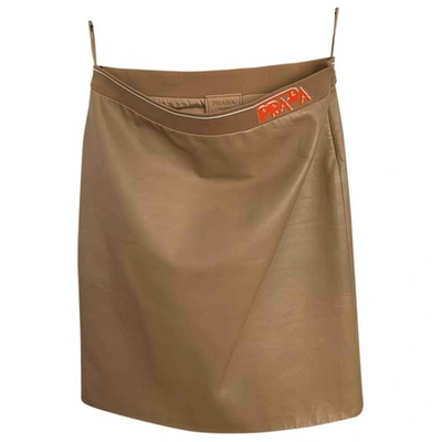 Pre-owned Prada Leather Mid-length Skirt In Camel
