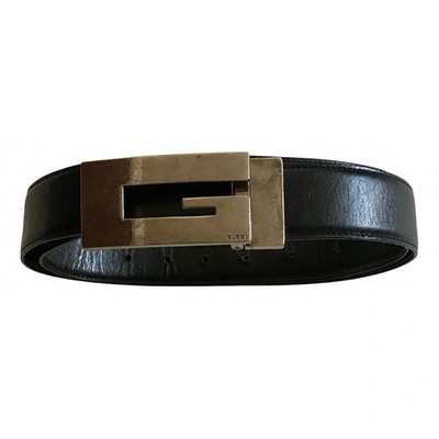 Pre-owned Gucci Gg Buckle Black Leather Belt