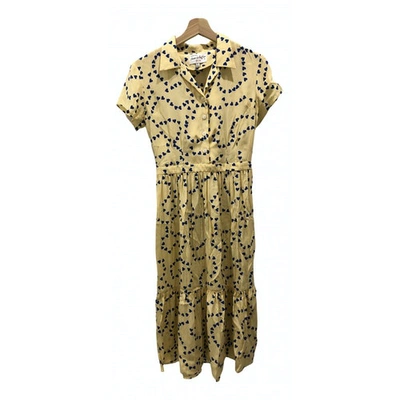 Pre-owned Hvn Silk Mid-length Dress In Yellow
