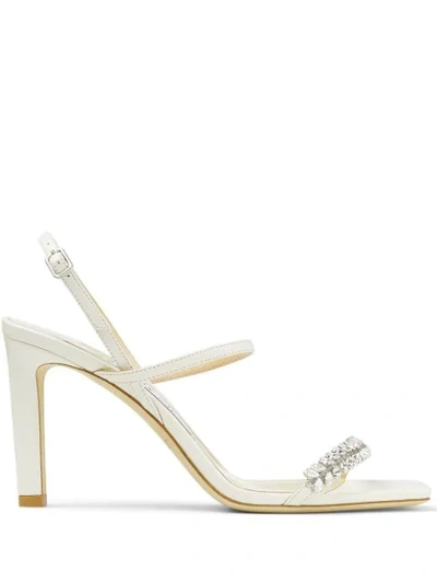 Jimmy Choo Meira 85 Crystal-embellished Leather Slingback Sandals In Ivory