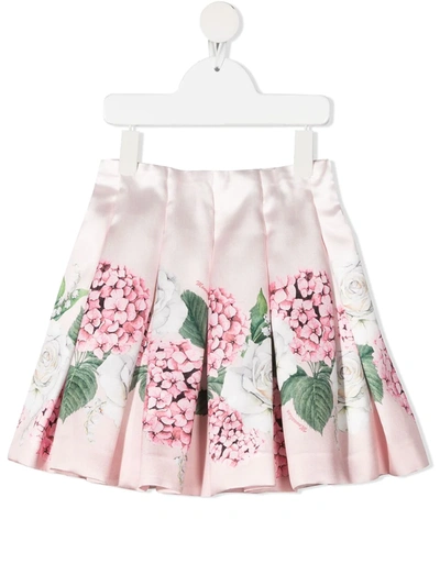 Monnalisa Kids' Floral-print Pleated Skirt In Rosa